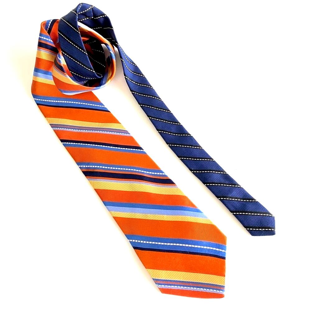 TOMMY HILFIGER Men’s VTG Orange Striped Repp Tie 100% Silk Made In USA